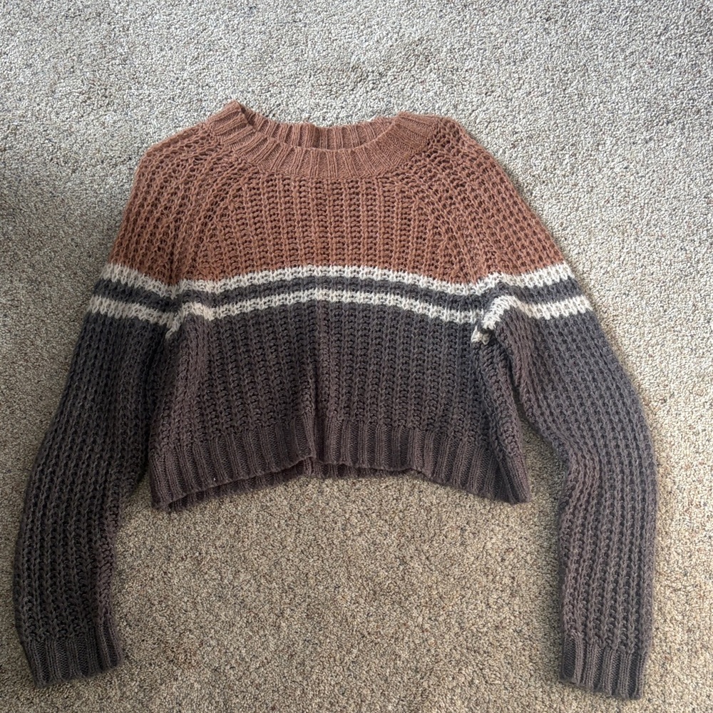 American Eagle Outfitters Brown and Gray Striped Sweater